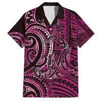 New Zealand Hammerhead Shark Family Matching Off The Shoulder Long Sleeve Dress and Hawaiian Shirt Maori Haehae Mangopare Pink - Polynesian Pride