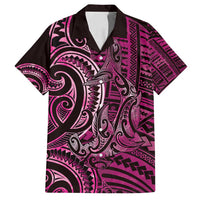 New Zealand Hammerhead Shark Family Matching Off Shoulder Short Dress and Hawaiian Shirt Maori Haehae Mangopare Pink - Polynesian Pride