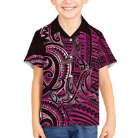 New Zealand Hammerhead Shark Family Matching Off Shoulder Short Dress and Hawaiian Shirt Maori Haehae Mangopare Pink - Polynesian Pride
