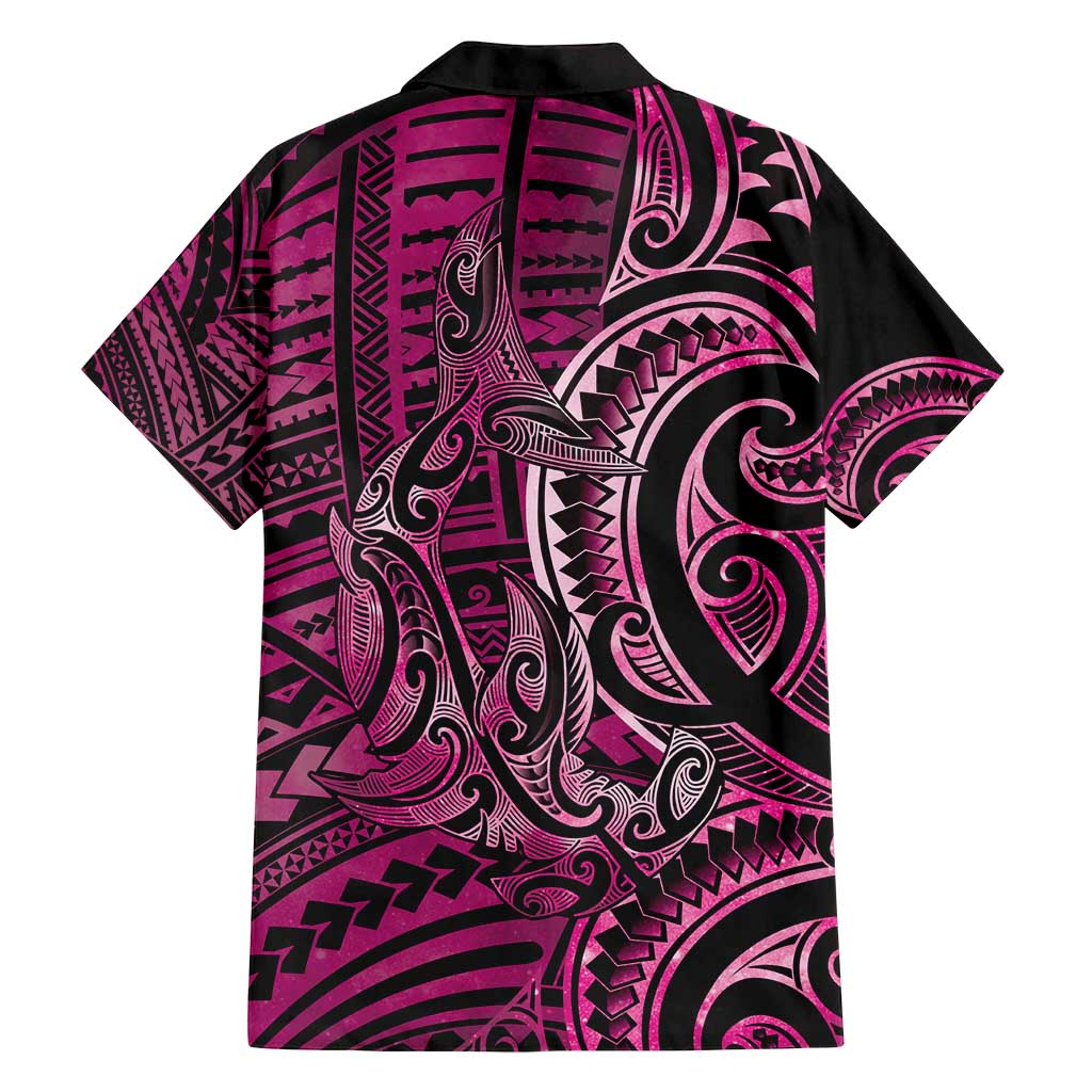 New Zealand Hammerhead Shark Family Matching Puletasi and Hawaiian Shirt Maori Haehae Mangopare Pink - Polynesian Pride