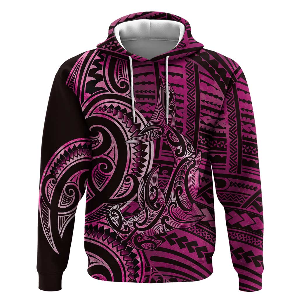 New Zealand Hammerhead Shark Hoodie Maori Haehae Mangopare Pink - Polynesian Pride