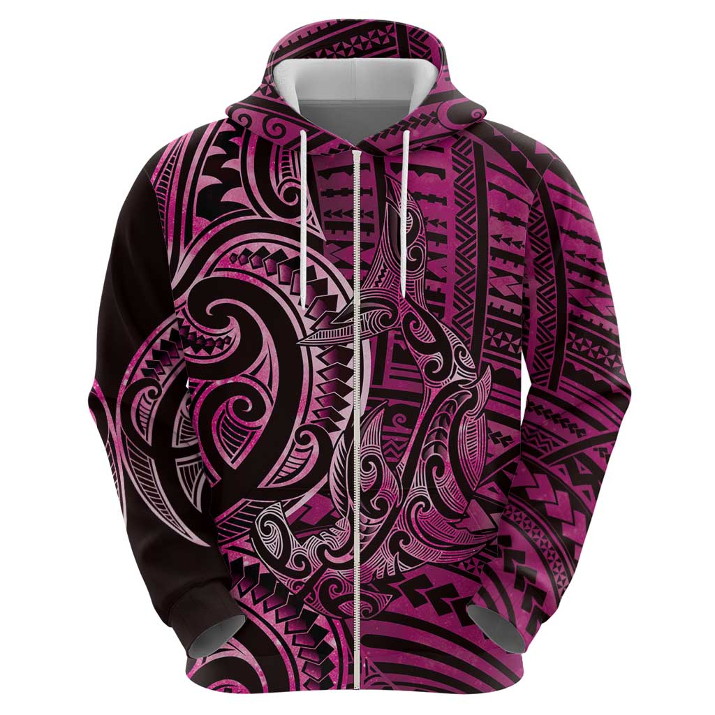 New Zealand Hammerhead Shark Hoodie Maori Haehae Mangopare Pink - Polynesian Pride