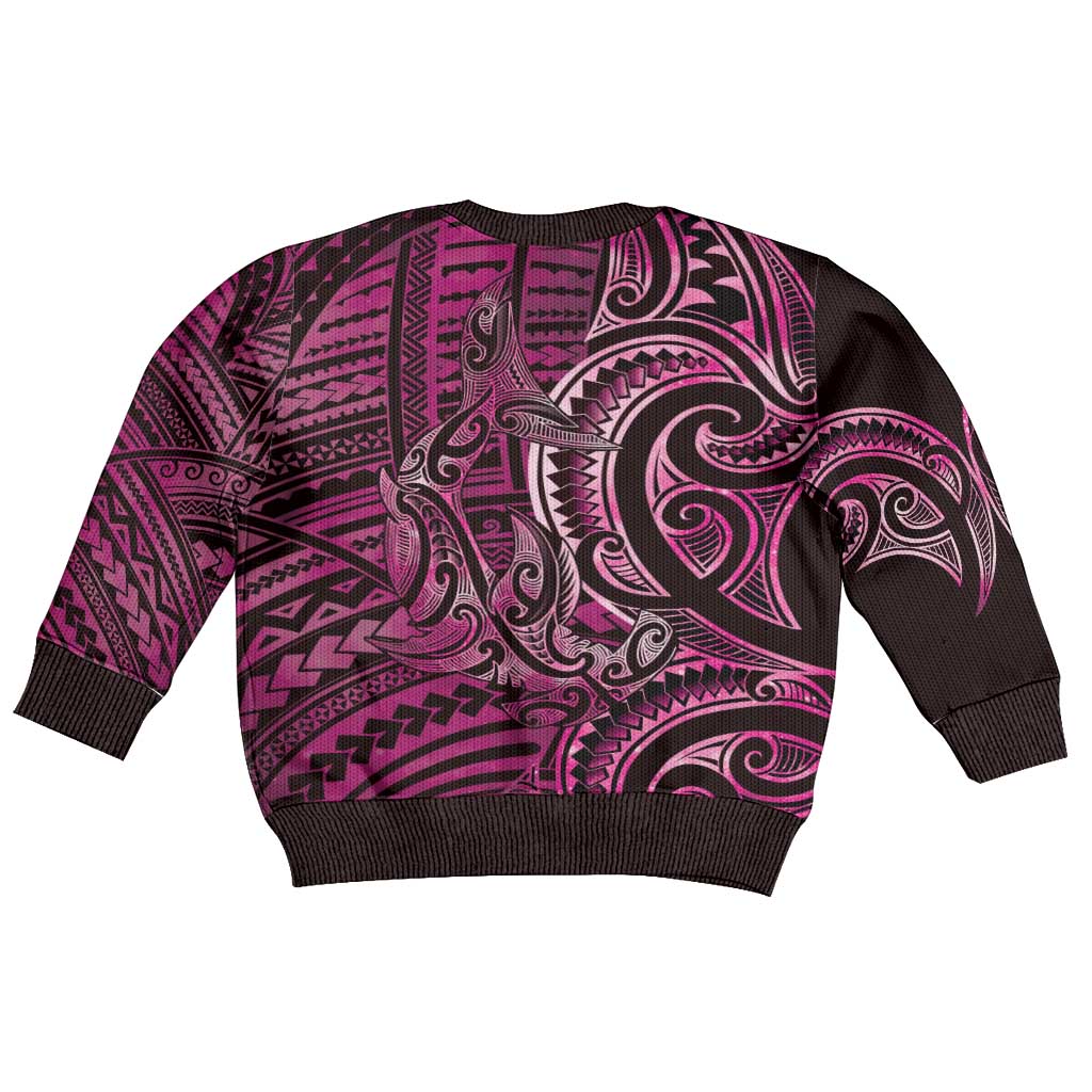 New Zealand Hammerhead Shark Kid Ugly Christmas Sweater Maori Haehae Mangopare Pink - Polynesian Pride