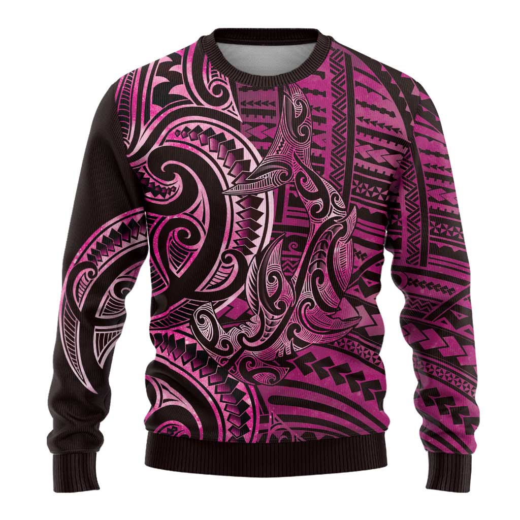 New Zealand Hammerhead Shark Ugly Christmas Sweater Maori Haehae Mangopare Pink - Polynesian Pride