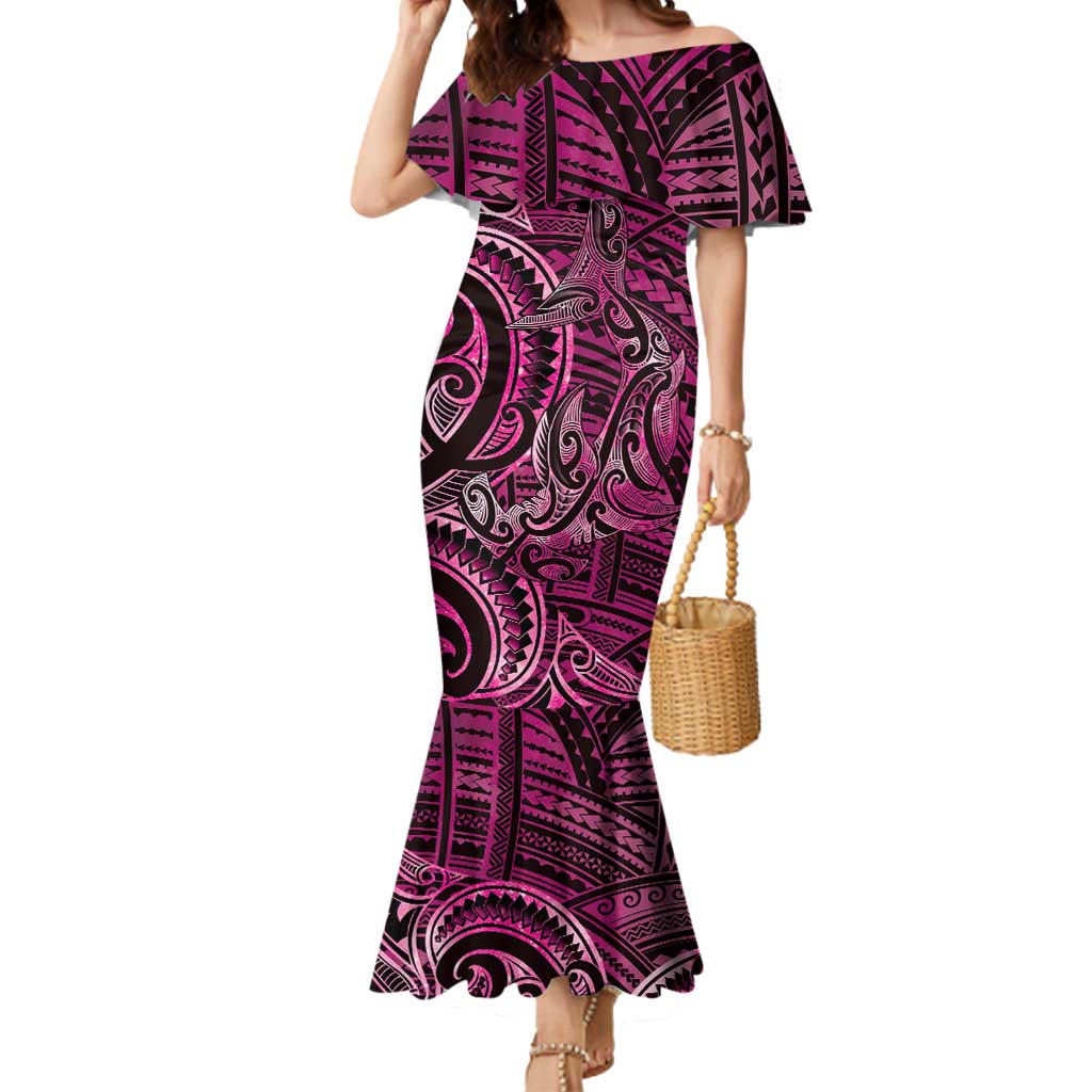 New Zealand Hammerhead Shark Mermaid Dress Maori Haehae Mangopare Pink - Polynesian Pride