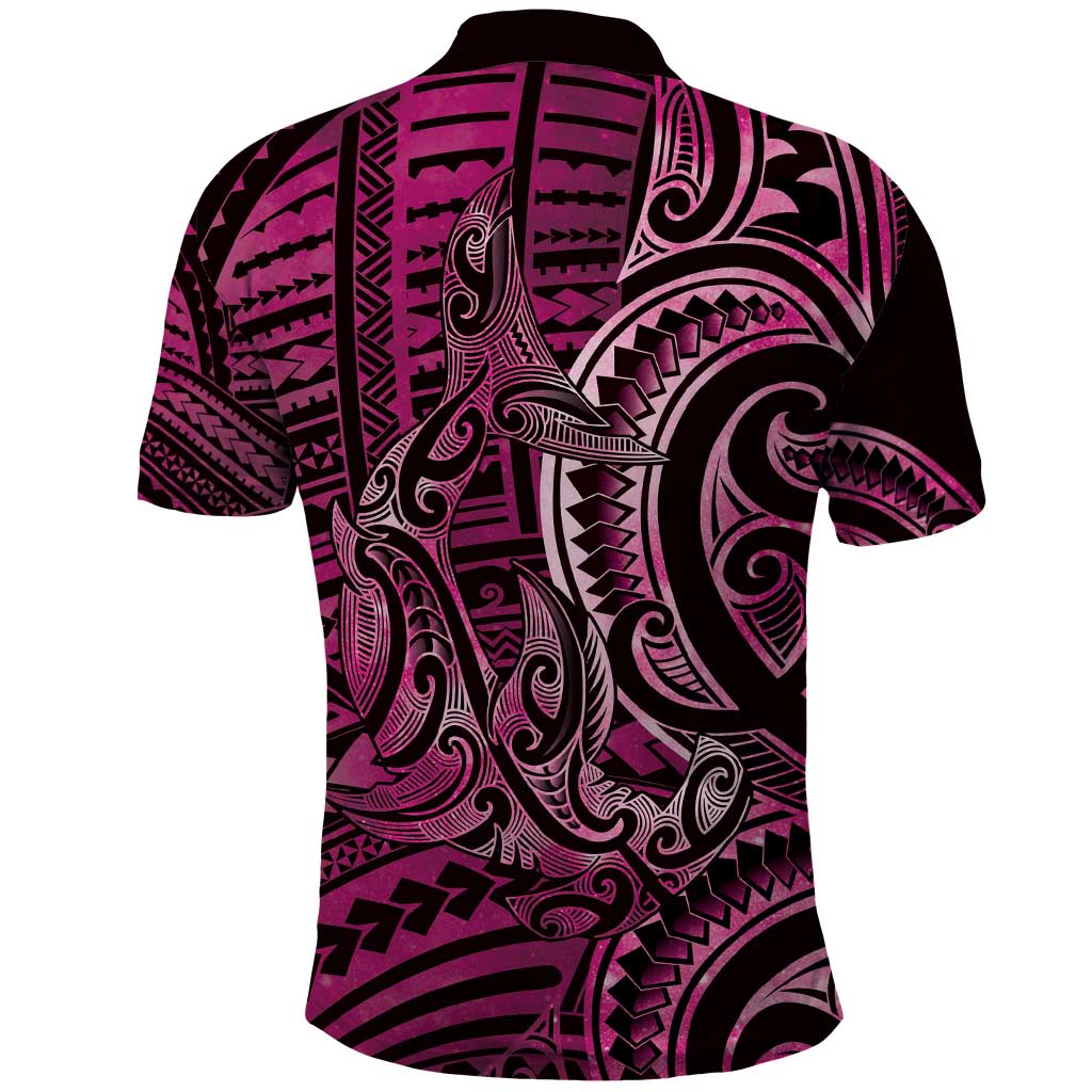 New Zealand Hammerhead Shark Polo Shirt Maori Haehae Mangopare Pink - Polynesian Pride
