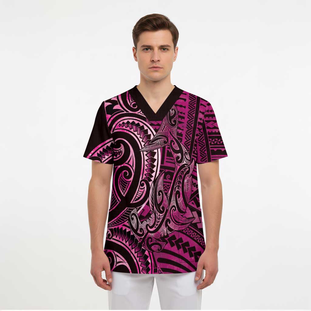 New Zealand Hammerhead Shark Scrub Top Maori Haehae Mangopare Pink - Polynesian Pride