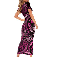 New Zealand Hammerhead Shark Short Sleeve Bodycon Dress Maori Haehae Mangopare Pink - Polynesian Pride