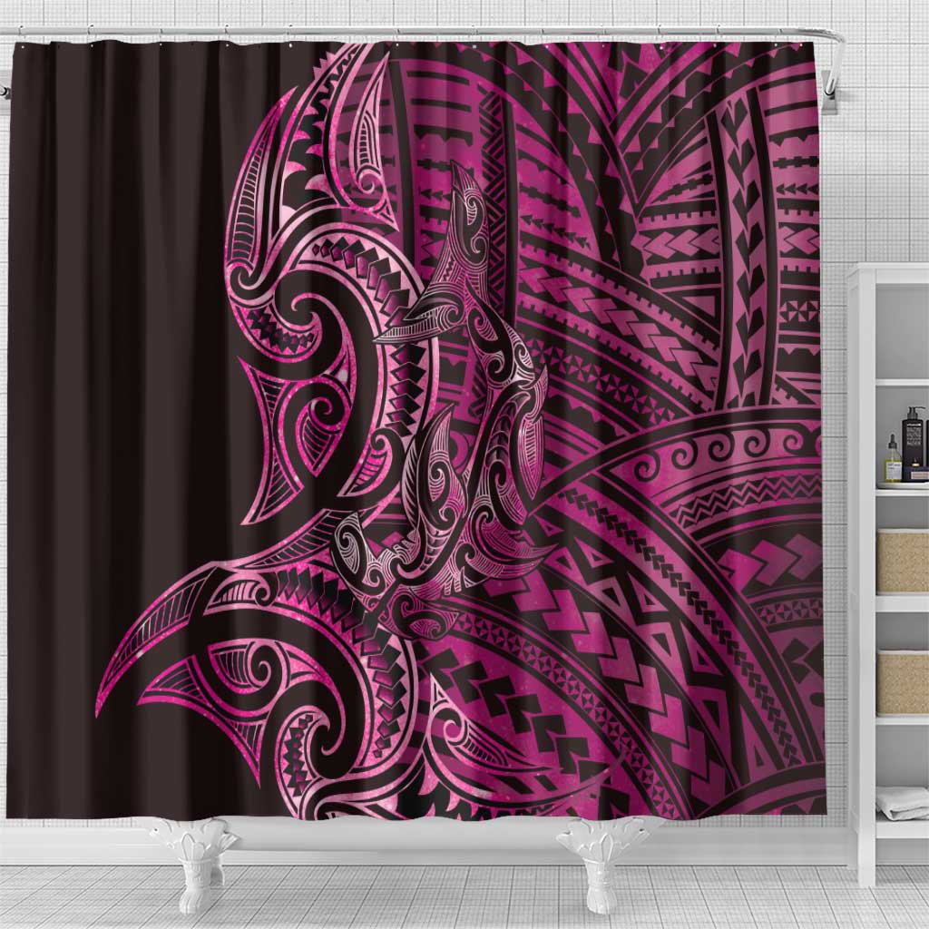 New Zealand Hammerhead Shark Shower Curtain Maori Haehae Mangopare Pink - Polynesian Pride