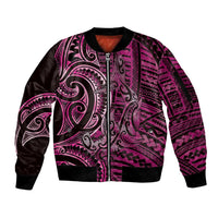 New Zealand Hammerhead Shark Sleeve Zip Bomber Jacket Maori Haehae Mangopare Pink - Polynesian Pride