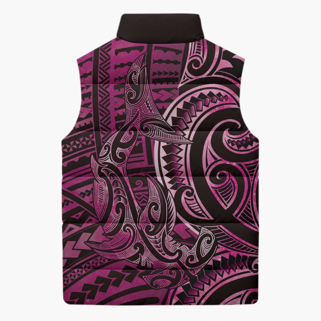 New Zealand Hammerhead Shark Sleeveless Puffer Jacket Maori Haehae Mangopare Pink - Polynesian Pride