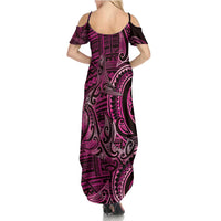 New Zealand Hammerhead Shark Summer Maxi Dress Maori Haehae Mangopare Pink - Polynesian Pride