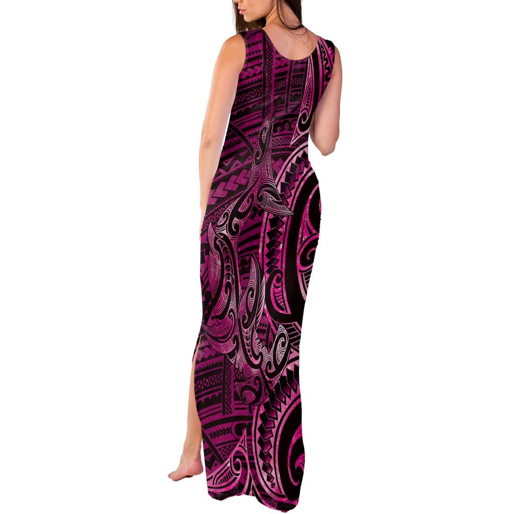 New Zealand Hammerhead Shark Tank Maxi Dress Maori Haehae Mangopare Pink - Polynesian Pride