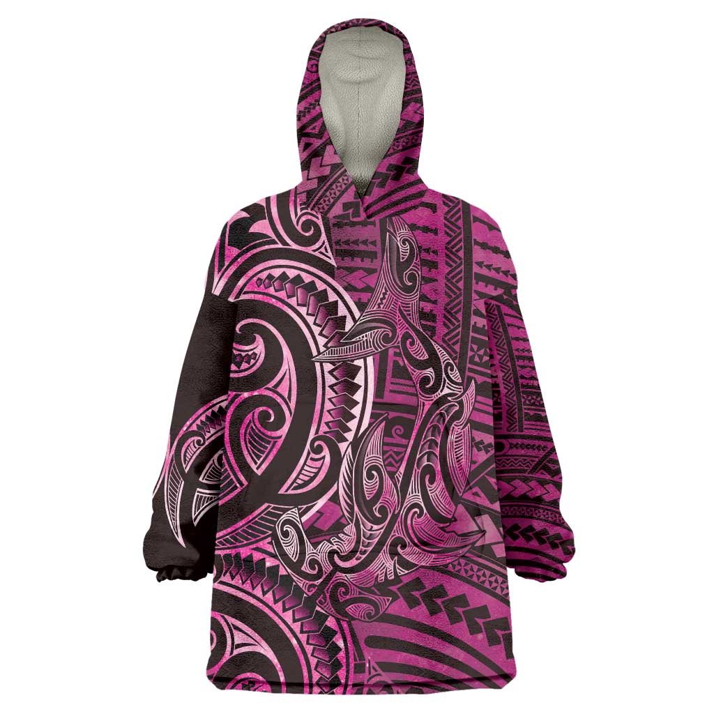 New Zealand Hammerhead Shark Wearable Blanket Hoodie Maori Haehae Mangopare Pink - Polynesian Pride