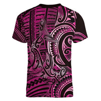 New Zealand Hammerhead Shark Women V-Neck T-Shirt Maori Haehae Mangopare Pink - Polynesian Pride