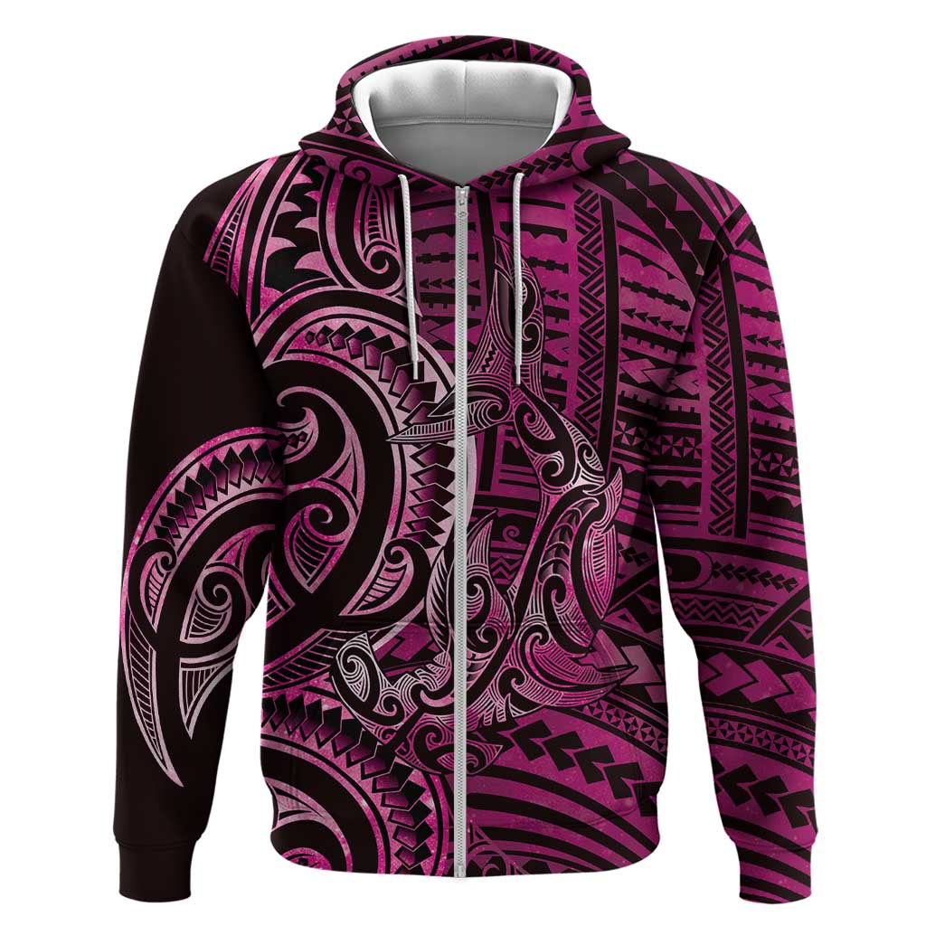 New Zealand Hammerhead Shark Zip Hoodie Maori Haehae Mangopare Pink - Polynesian Pride