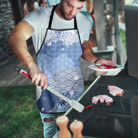 Blue Palaka Japanese Patterns Apron Asanoha Seigaiha Sakura Motif - Polynesian Pride