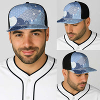 Blue Japanese Traditional Motifs Baseball Net Cap Palaka With Asanoha Seigaiha Sakura - Polynesian Pride