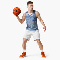 Blue Palaka Japanese Patterns Basketball Jersey Asanoha Seigaiha Sakura Motif - Polynesian Pride