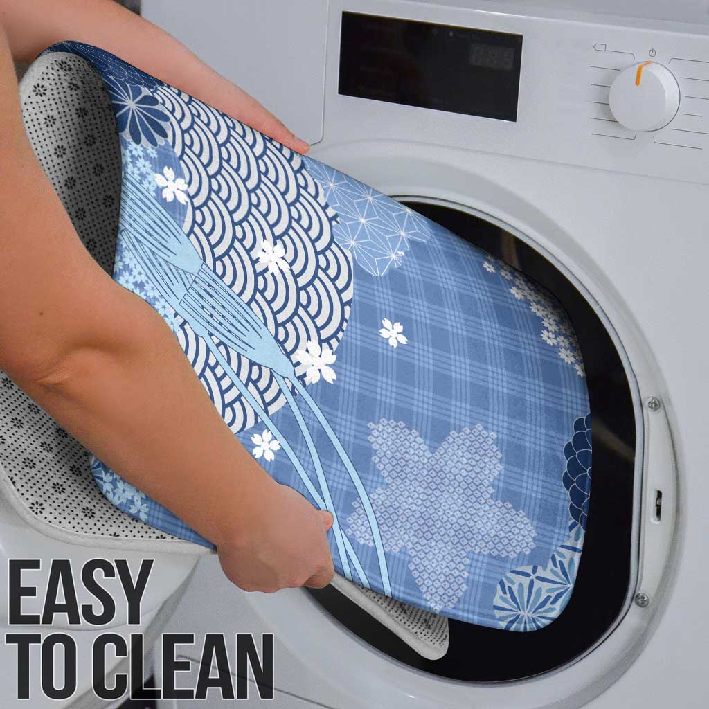 Blue Palaka Japanese Patterns Bathroom Set Asanoha Seigaiha Sakura Motif - Polynesian Pride