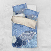 Blue Palaka Japanese Patterns Bedding Set Asanoha Seigaiha Sakura Motif - Polynesian Pride