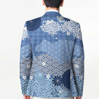 Blue Palaka Japanese Patterns Blazer Asanoha Seigaiha Sakura Motif - Polynesian Pride