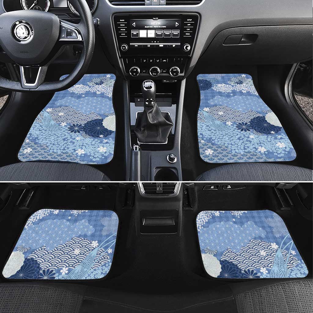 Blue Palaka Japanese Patterns Car Mats Asanoha Seigaiha Sakura Motif - Polynesian Pride