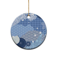 Blue Palaka Japanese Patterns Ceramic Ornament Asanoha Seigaiha Sakura Motif - Polynesian Pride