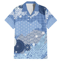 Blue Palaka Japanese Patterns Family Matching Puletasi and Hawaiian Shirt Asanoha Seigaiha Sakura Motif - Polynesian Pride