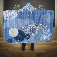 Blue Palaka Japanese Patterns Hooded Blanket Asanoha Seigaiha Sakura Motif - Polynesian Pride