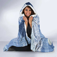 Blue Palaka Japanese Patterns Hooded Blanket Asanoha Seigaiha Sakura Motif - Polynesian Pride