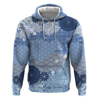 Blue Palaka Japanese Patterns Hoodie Asanoha Seigaiha Sakura Motif - Polynesian Pride