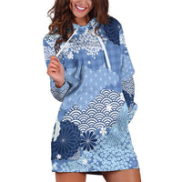 Blue Palaka Japanese Patterns Hoodie Dress Asanoha Seigaiha Sakura Motif - Polynesian Pride