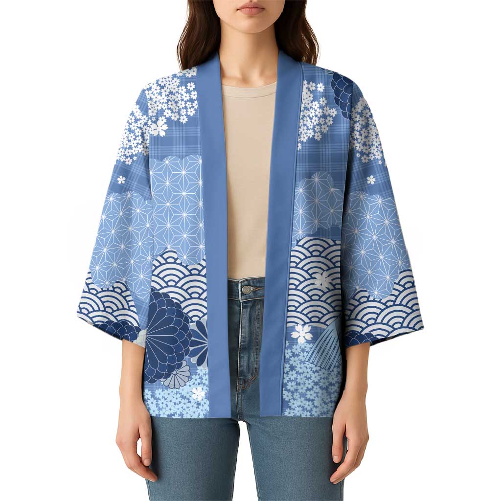 Blue Palaka Japanese Patterns Kimono Asanoha Seigaiha Sakura Motif - Polynesian Pride