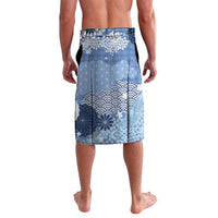 Blue Palaka Japanese Patterns Lavalava Asanoha Seigaiha Sakura Motif - Polynesian Pride