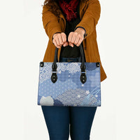 Blue Palaka Japanese Patterns Leather Bag Asanoha Seigaiha Sakura Motif - Polynesian Pride