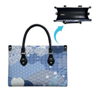 Blue Palaka Japanese Patterns Leather Bag Asanoha Seigaiha Sakura Motif - Polynesian Pride