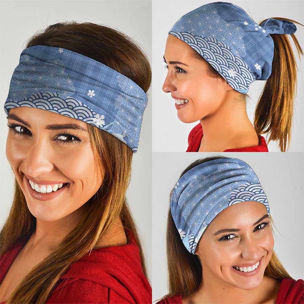Blue Palaka Japanese Patterns Neck Gaiter Asanoha Seigaiha Sakura Motif - Polynesian Pride