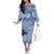 Blue Palaka Japanese Patterns Off The Shoulder Long Sleeve Dress Asanoha Seigaiha Sakura Motif - Polynesian Pride