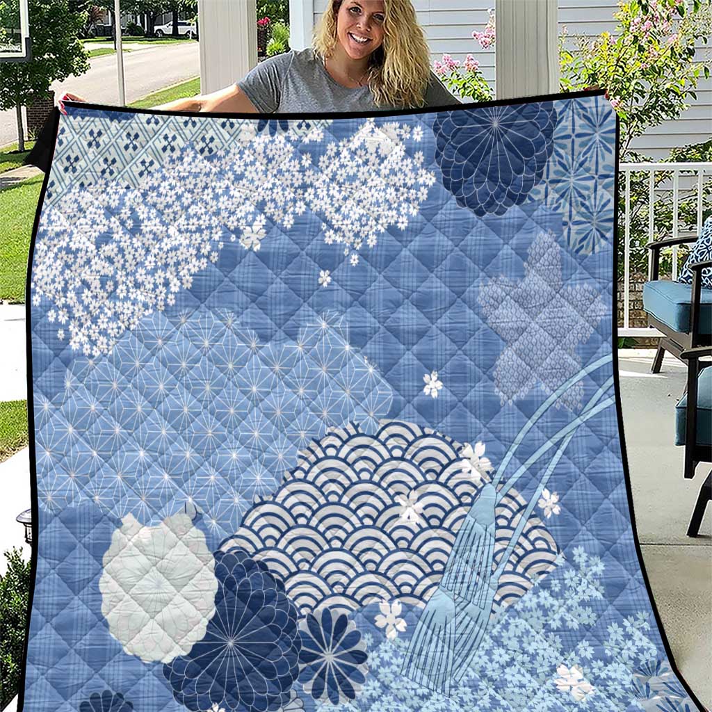 Blue Palaka Japanese Patterns Quilt Asanoha Seigaiha Sakura Motif LT14 Blue - Polynesian Pride