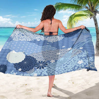 Blue Palaka Japanese Patterns Sarong Asanoha Seigaiha Sakura Motif - Polynesian Pride
