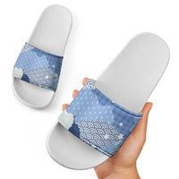 Blue Palaka Japanese Patterns Slide Sandals Asanoha Seigaiha Sakura Motif - Polynesian Pride