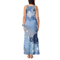Blue Palaka Japanese Patterns Tank Maxi Dress Asanoha Seigaiha Sakura Motif - Polynesian Pride