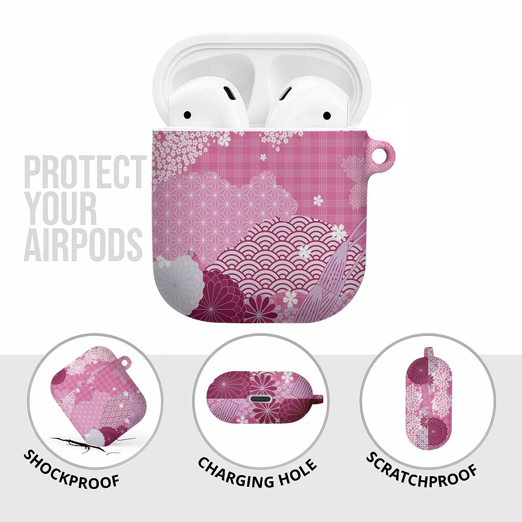 Pink Palaka Japanese Patterns AirPods Case Asanoha Seigaiha Sakura Motif - Polynesian Pride