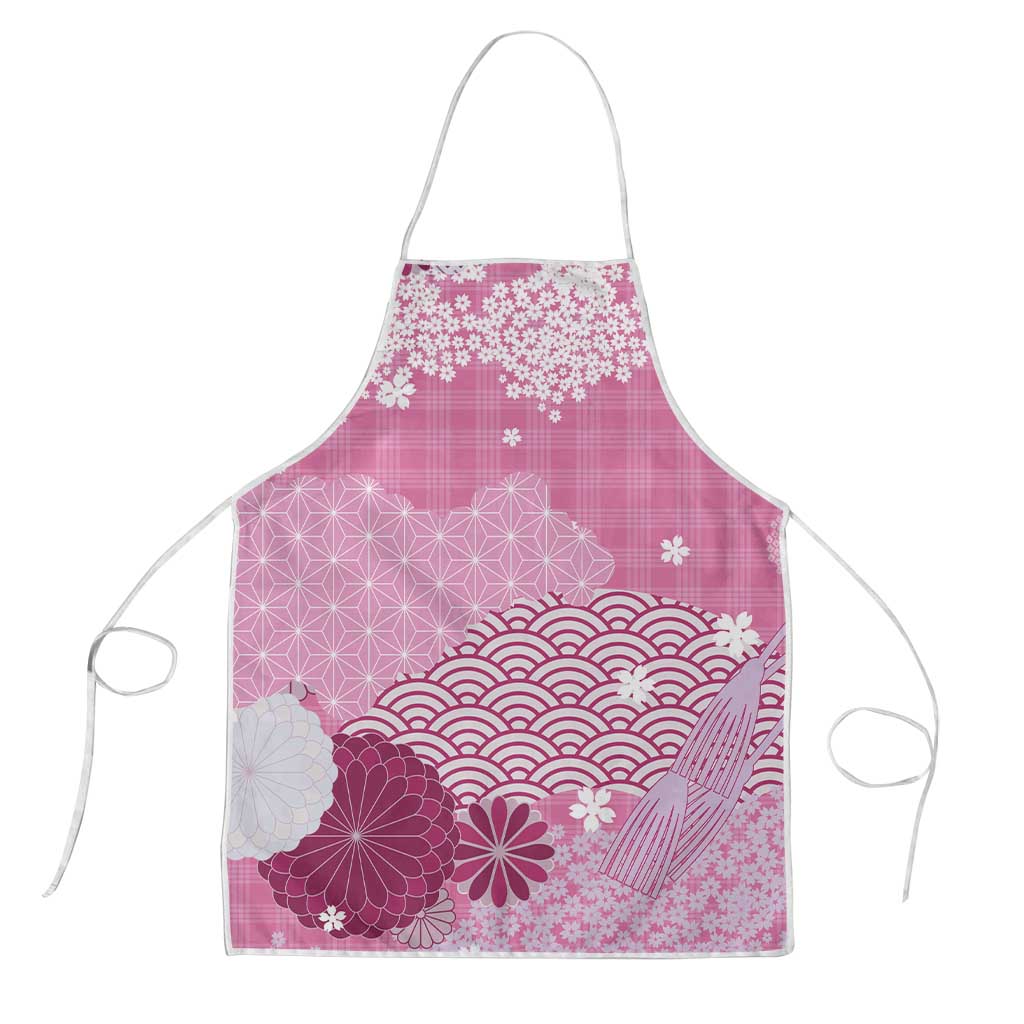 Pink Palaka Japanese Patterns Apron Asanoha Seigaiha Sakura Motif - Polynesian Pride