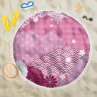 Pink Palaka Japanese Patterns Beach Blanket Asanoha Seigaiha Sakura Motif - Polynesian Pride