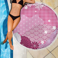 Pink Palaka Japanese Patterns Beach Blanket Asanoha Seigaiha Sakura Motif - Polynesian Pride