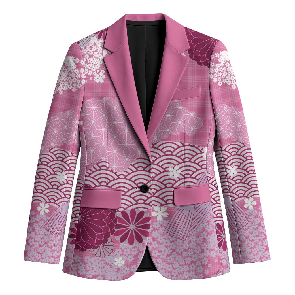 Pink Palaka Japanese Patterns Blazer Asanoha Seigaiha Sakura Motif - Polynesian Pride