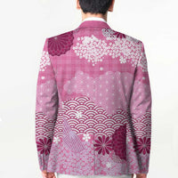 Pink Palaka Japanese Patterns Blazer Asanoha Seigaiha Sakura Motif - Polynesian Pride