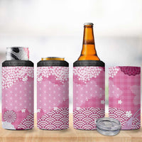 Pink Palaka Japanese Patterns 4 in 1 Can Cooler Tumbler Asanoha Seigaiha Sakura Motif - Polynesian Pride